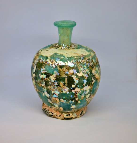 古代ガラス　ローマン銀化グラス　壺　瓶　アフガニスタン出土　紀元3～4世紀頃 300g 1枚目の画像