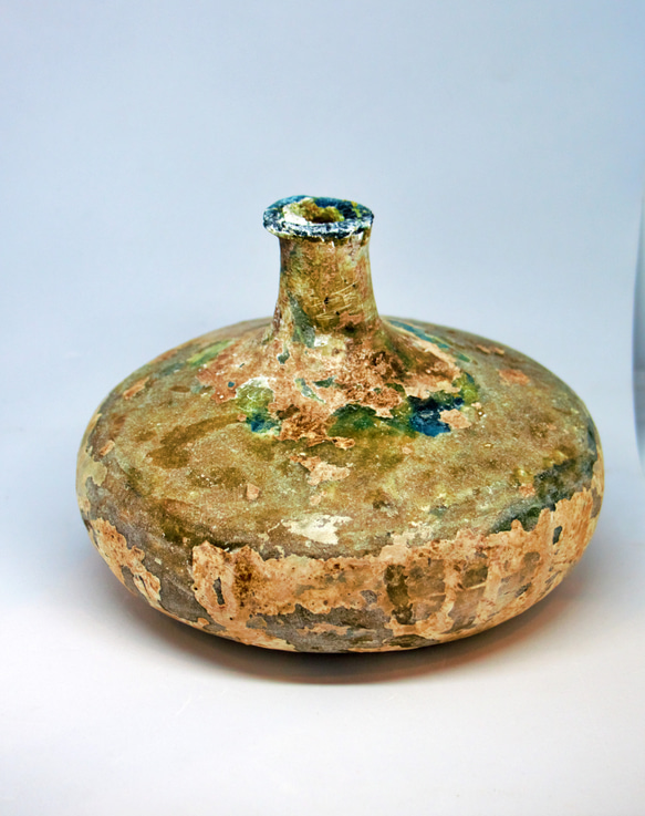 古代ガラス　ローマン銀化グラス　壺　瓶　アフガニスタン出土　紀元3～4世紀頃 373 g 1枚目の画像