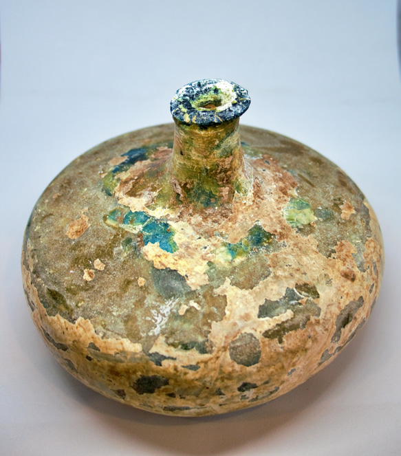 古代ガラス　ローマン銀化グラス　壺　瓶　アフガニスタン出土　紀元3～4世紀頃 373 g 3枚目の画像