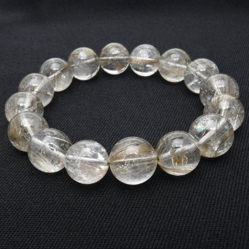 【高透明度で繊細銀針の優美な艶☆】13mm シルバールチルクォーツブレスレット 艶感 一点物【GHB53】京海堂