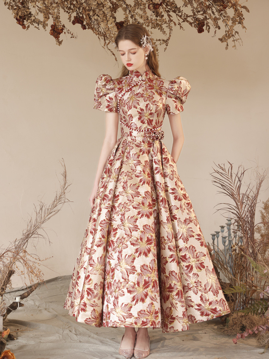 サテン 花柄 ウェディングドレス 半袖 赤 結婚式 花嫁 前撮り パーティー 披露宴 C012 19,873円