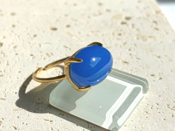 【リング】ブルーカルセドニー　7～11号　Silver925製・18KGP仕上げ　ハンドメイド 2枚目の画像