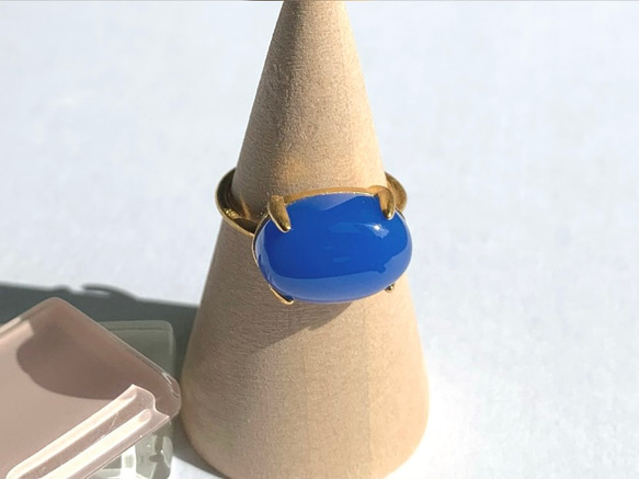 【リング】ブルーカルセドニー　7～11号　Silver925製・18KGP仕上げ　ハンドメイド 3枚目の画像