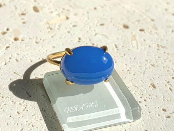 【リング】ブルーカルセドニー　7～11号　Silver925製・18KGP仕上げ　ハンドメイド 1枚目の画像