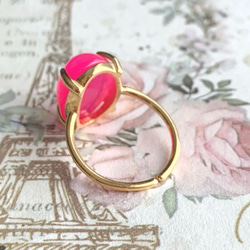【リング】フューシャピンクカルセドニー　7～11号　Silver925製・18KGP仕上げ　ハンドメイド 4枚目の画像
