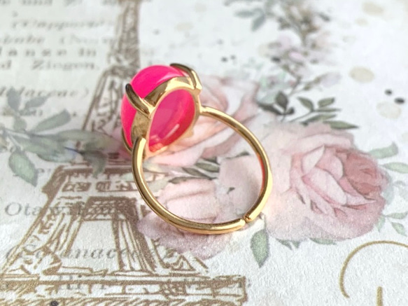 【リング】フューシャピンクカルセドニー　7～11号　Silver925製・18KGP仕上げ　ハンドメイド 4枚目の画像