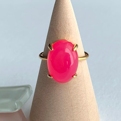 【リング】フューシャピンクカルセドニー　7～11号　Silver925製・18KGP仕上げ　ハンドメイド 2枚目の画像