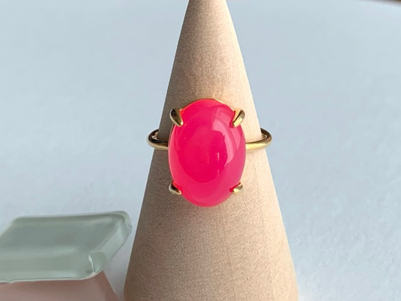 【リング】フューシャピンクカルセドニー　7～11号　Silver925製・18KGP仕上げ　ハンドメイド 2枚目の画像