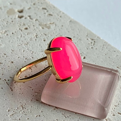 【リング】フューシャピンクカルセドニー　7～11号　Silver925製・18KGP仕上げ　ハンドメイド 3枚目の画像