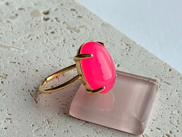 【リング】フューシャピンクカルセドニー　7～11号　Silver925製・18KGP仕上げ　ハンドメイド 3枚目の画像