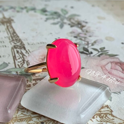 【リング】フューシャピンクカルセドニー　7～11号　Silver925製・18KGP仕上げ　ハンドメイド 1枚目の画像