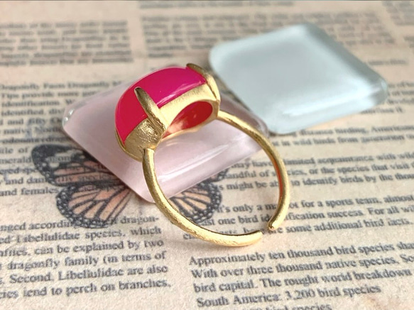 【リング】フューシャピンクカルセドニー　7～11号　Silver925製・18KGP仕上げ　ハンドメイド 4枚目の画像