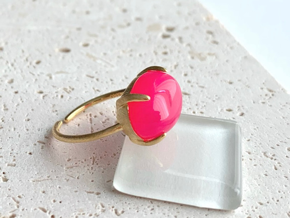 【リング】フューシャピンクカルセドニー　7～11号　Silver925製・18KGP仕上げ　ハンドメイド 3枚目の画像