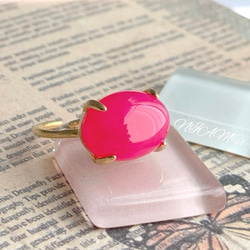 【リング】フューシャピンクカルセドニー　7～11号　Silver925製・18KGP仕上げ　ハンドメイド 1枚目の画像