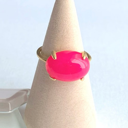 【リング】フューシャピンクカルセドニー　7～11号　Silver925製・18KGP仕上げ　ハンドメイド 2枚目の画像