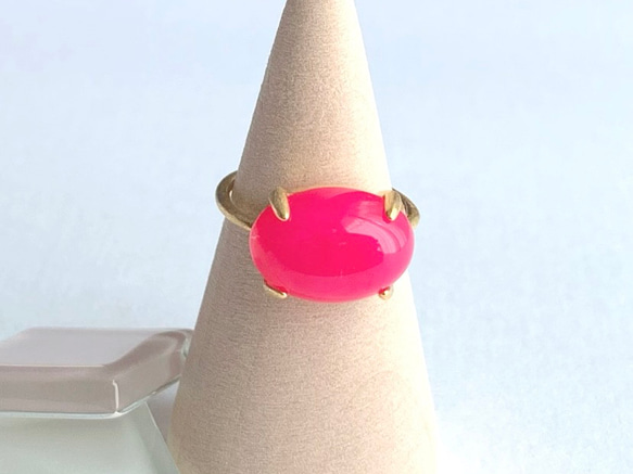 【リング】フューシャピンクカルセドニー　7～11号　Silver925製・18KGP仕上げ　ハンドメイド 2枚目の画像