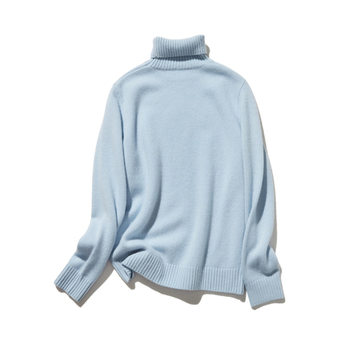 クレージュ カシミヤ100% タートルネック リブニット 水色 サイズ9 k48 日本製 カシミヤ100% レディース タートルネック ライトブルー Mサイズ