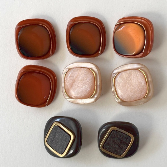 ボタン レトロ 四角 スクエア オレンジ ピンクベージュ ブラウン 16mm 8個セット eu-130 1枚目の画像