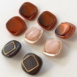 ボタン レトロ 四角 スクエア オレンジ ピンクベージュ ブラウン 16mm 8個セット eu-130 2枚目の画像