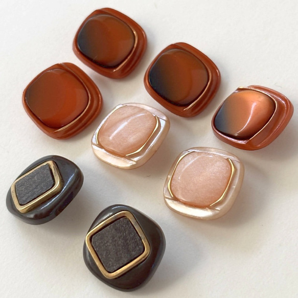 ボタン レトロ 四角 スクエア オレンジ ピンクベージュ ブラウン 16mm 8個セット eu-130 2枚目の画像