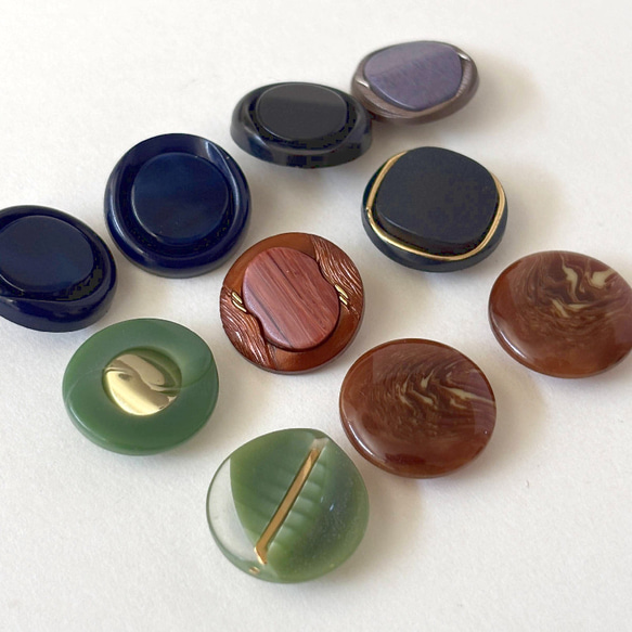 ボタン レトロ 円形 サークル ブラウン グリーン パープル 17mm～18mm 10個セット eu-131 3枚目の画像