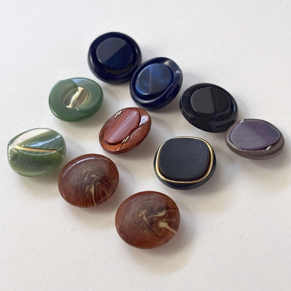ボタン レトロ 円形 サークル ブラウン グリーン パープル 17mm～18mm 10個セット eu-131 2枚目の画像