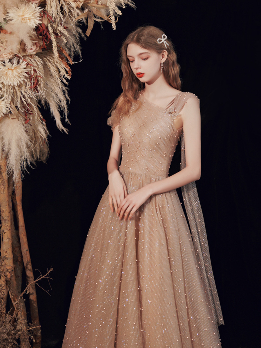 ブラウン 豪華 パール ウェディングドレス 綺麗 二次会 結婚式 花嫁 前撮り パーティー 披露宴 BB021