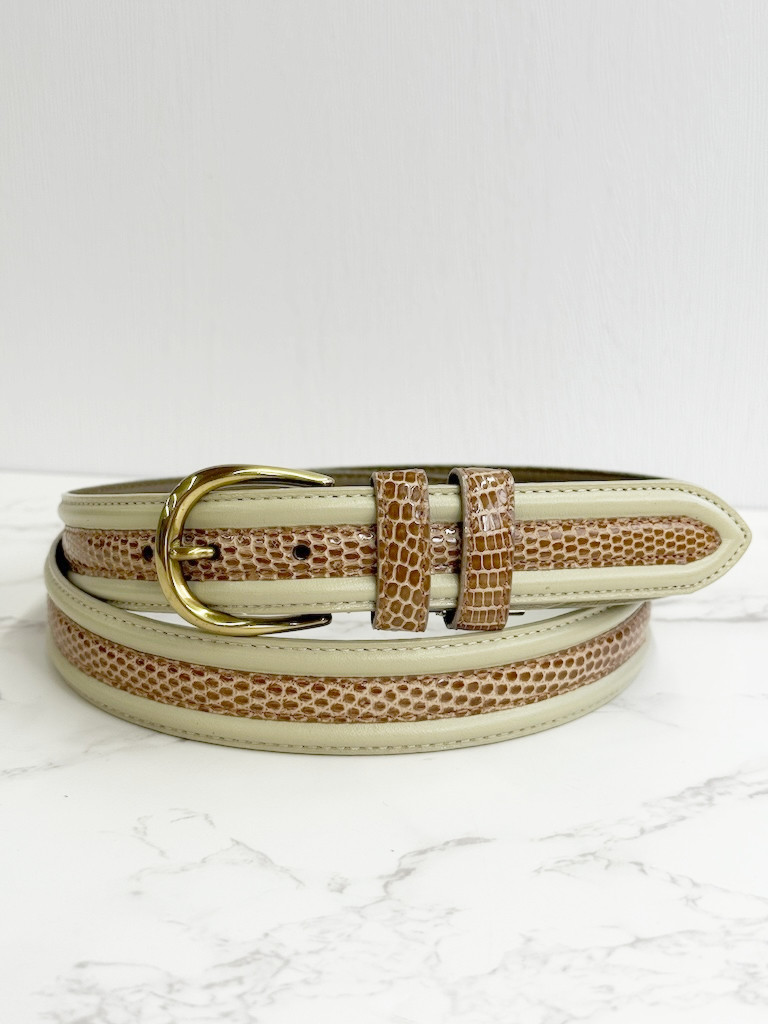 日本製　リザード　牛革　上質　ベルト　２７mm幅　コンビネーション　フリーサイズ　真鍮バックル　エキゾチックレザー