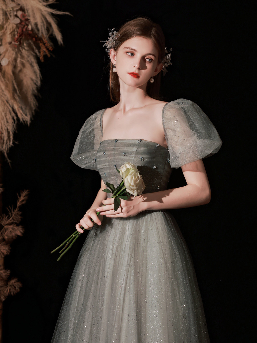 緑 きらきら ウェディングドレス オフショルダー/半袖 プリンセス 二次会 結婚式 花嫁 前撮り パーティー B077