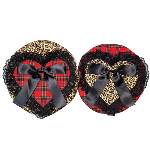 ハンドメイド ハート ベレー帽 ヒョウ柄　タータンチェック ロック パンク ハート ベレー帽 タータンチェック ヒョウ柄 ロック パンク その他