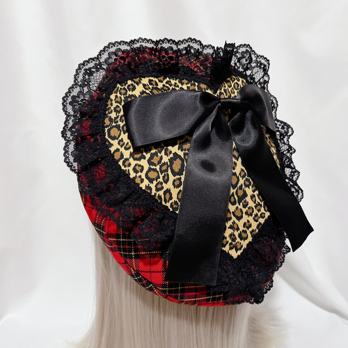 ハンドメイド ハート ベレー帽 タータンチェック ヒョウ柄 ロック パンク ハート ベレー帽 タータンチェック ヒョウ柄 ロック パンク その他