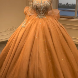 女王派 カラードレス ストーン付き キラキラ オレンジ色