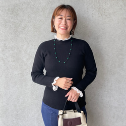 レース付きリブニット 温活あったか チクチクしない着痩せ体型カバートップス 黒【フリー】KMC-771 487872 6枚目の画像