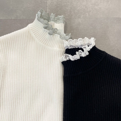 レース付きリブニット 温活あったか チクチクしない着痩せ体型カバートップス 黒【フリー】KMC-771 487872 7枚目の画像