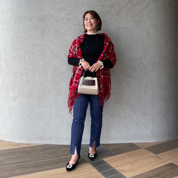 レース付きリブニット 温活あったか チクチクしない着痩せ体型カバートップス 黒【フリー】KMC-771 487872 5枚目の画像