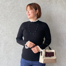 レース付きリブニット 温活あったか チクチクしない着痩せ体型カバートップス 黒【フリー】KMC-771 487872 1枚目の画像