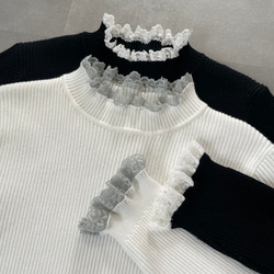 レース付きリブニット 温活あったか チクチクしない着痩せ体型カバートップス 白【フリー】KMC-771 191520 3枚目の画像