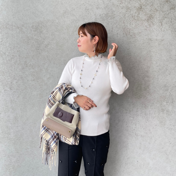 レース付きリブニット 温活あったか チクチクしない着痩せ体型カバートップス 白【フリー】KMC-771 191520 6枚目の画像