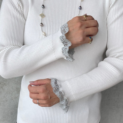 レース付きリブニット 温活あったか チクチクしない着痩せ体型カバートップス 白【フリー】KMC-771 191520 4枚目の画像