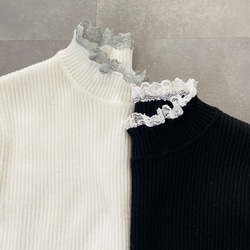 レース付きリブニット 温活あったか チクチクしない着痩せ体型カバートップス 白【フリー】KMC-771 191520 7枚目の画像