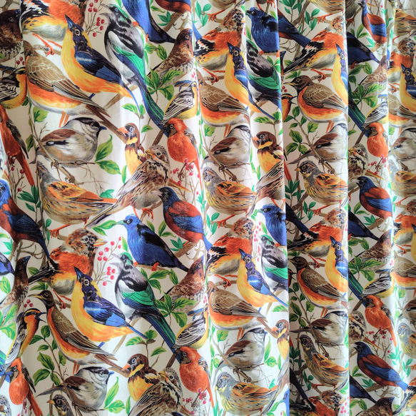 【一点物】希少なUSAコットンの間仕切り、カーテン 縦約132cm×横約108cm(野鳥柄)『Creema限定』 2枚目の画像