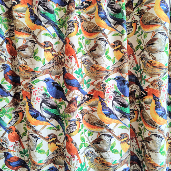 【一点物】希少なUSAコットンの間仕切り、カーテン 縦約132cm×横約108cm(野鳥柄)『Creema限定』 3枚目の画像