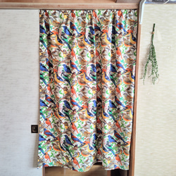 【一点物】希少なUSAコットンの間仕切り、カーテン 縦約132cm×横約108cm(野鳥柄)『Creema限定』 1枚目の画像