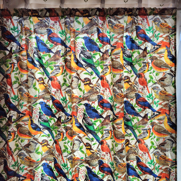 【一点物】希少なUSAコットンの間仕切り、カーテン 縦約132cm×横約108cm(野鳥柄)『Creema限定』 4枚目の画像