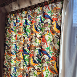 【一点物】希少なUSAコットンの間仕切り、カーテン 縦約132cm×横約108cm(野鳥柄)『Creema限定』 5枚目の画像