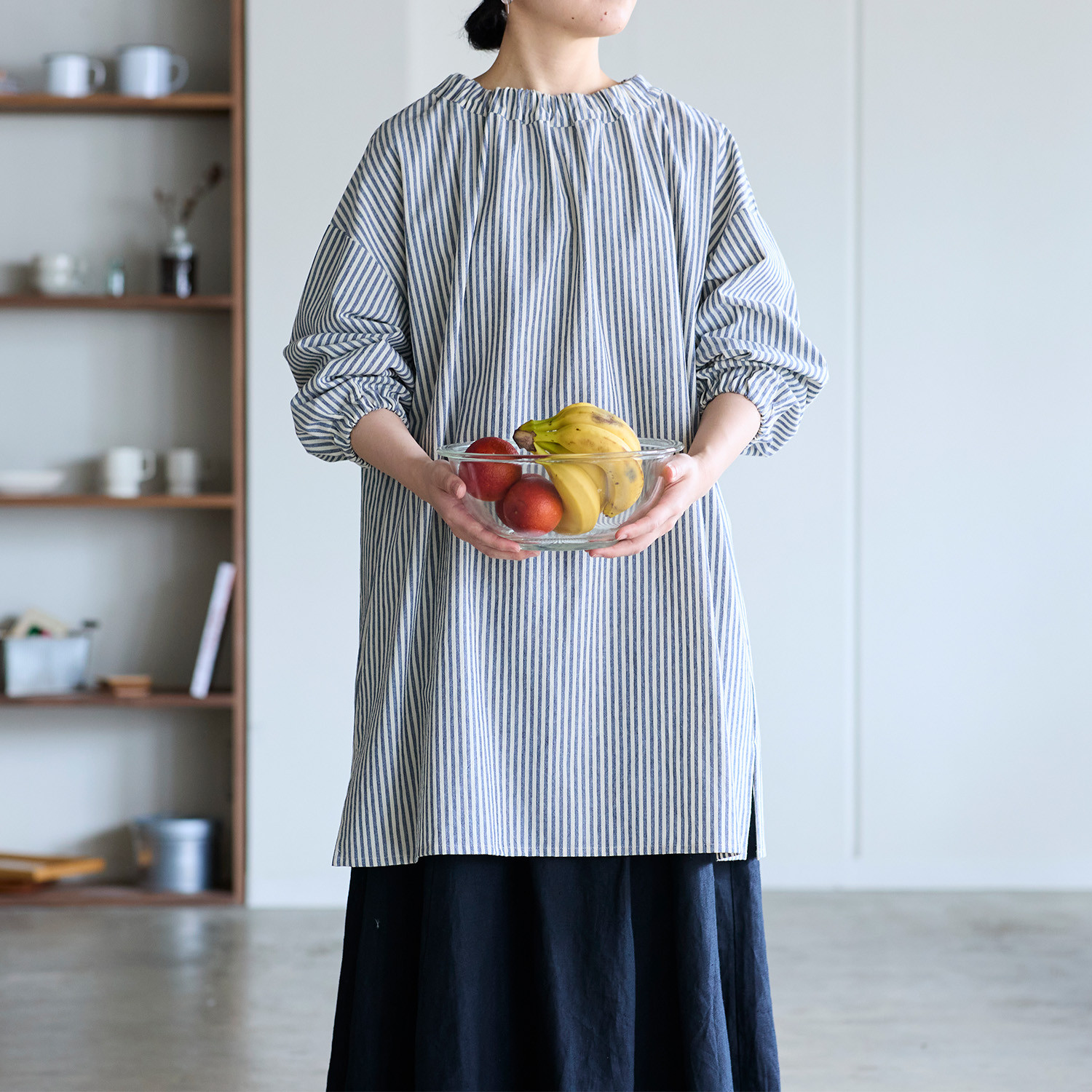 【cocca for】毎日着たい大人のスモック ～綿100％ストライプ～（TPO-1079-1A）