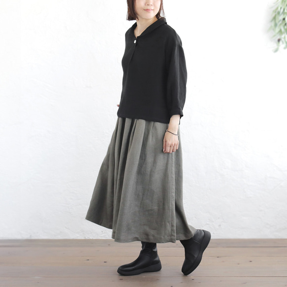 広がりすぎない大人のフレアスカート ヘンプ100% （カーキグリーン）SK12 5枚目の画像