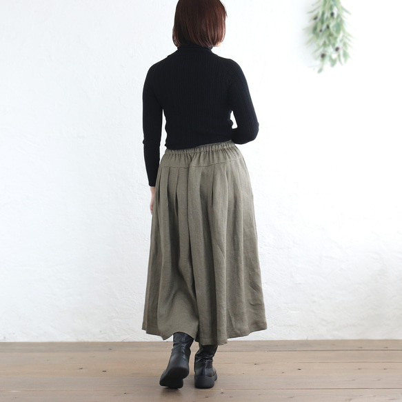 広がりすぎない大人のフレアスカート ヘンプ100% （カーキグリーン）SK12 9枚目の画像
