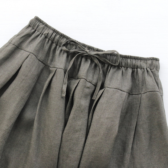 広がりすぎない大人のフレアスカート ヘンプ100% （カーキグリーン）SK12 16枚目の画像
