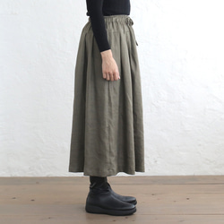 広がりすぎない大人のフレアスカート ヘンプ100% （カーキグリーン）SK12 3枚目の画像